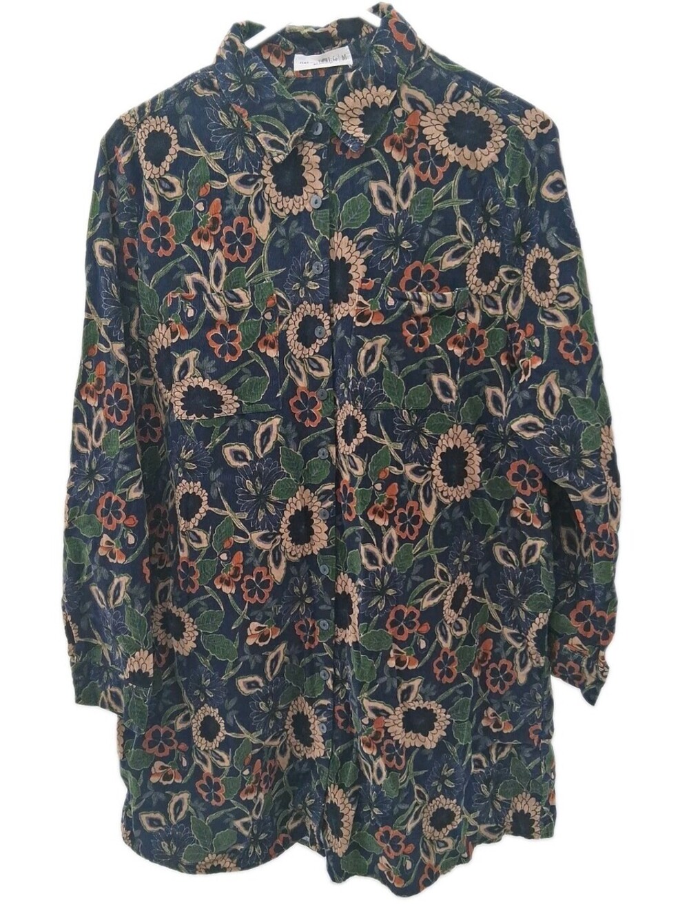 Natural Life Shirt Women's Medium Multicolor Floral Button-Down Tunic Blouse
